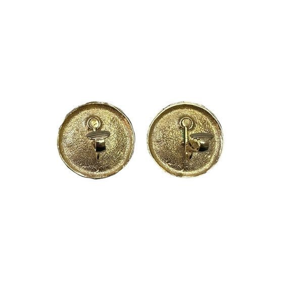 Vintage‎ white enamel Gold Tone Round Clip On Earrings 1 1/4" - Picture 3 of 6